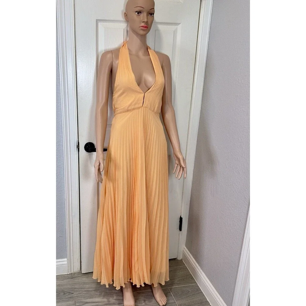 NWT Abercrombie & Fitch Giselle Halter Maxi Dress XS Peach Pleated Formal